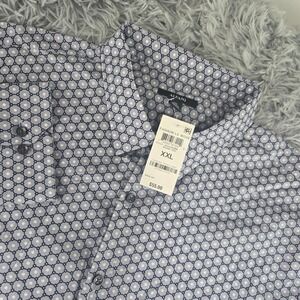 Alfani Men XXL Blue Geometric Honeycomb Print Cotton Long Sleeve Button Up Shirt